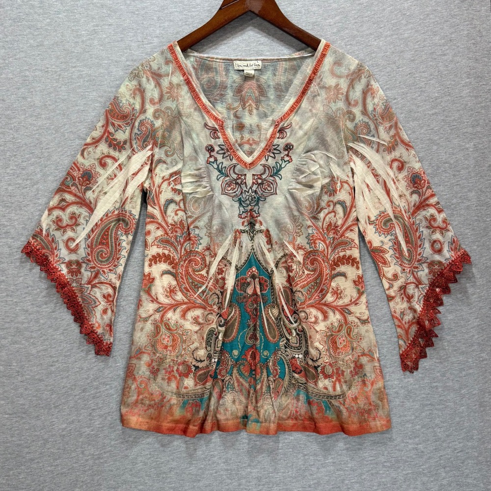 Live and Let Live Paisley Top Women Large Multicolor Boho Bell Sleeve Etherial